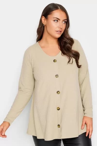 Ribbed Button Front Top