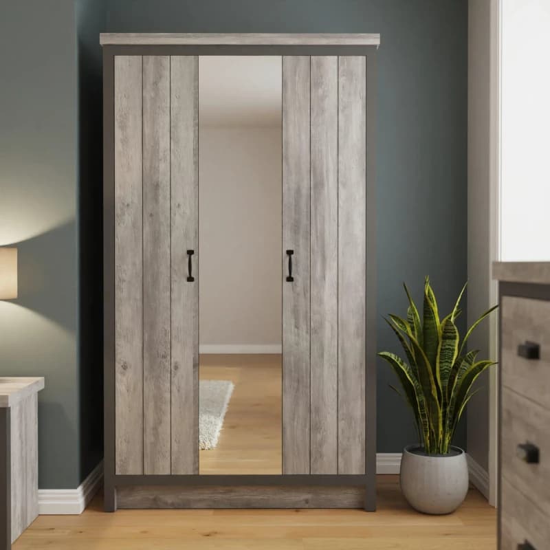 GFW Boston Grey Mirrored 3 Door Wardrobe