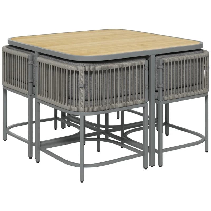 Outsunny Rattan Cube Dining Set, Space-saving Design - Grey 861-075V00LG