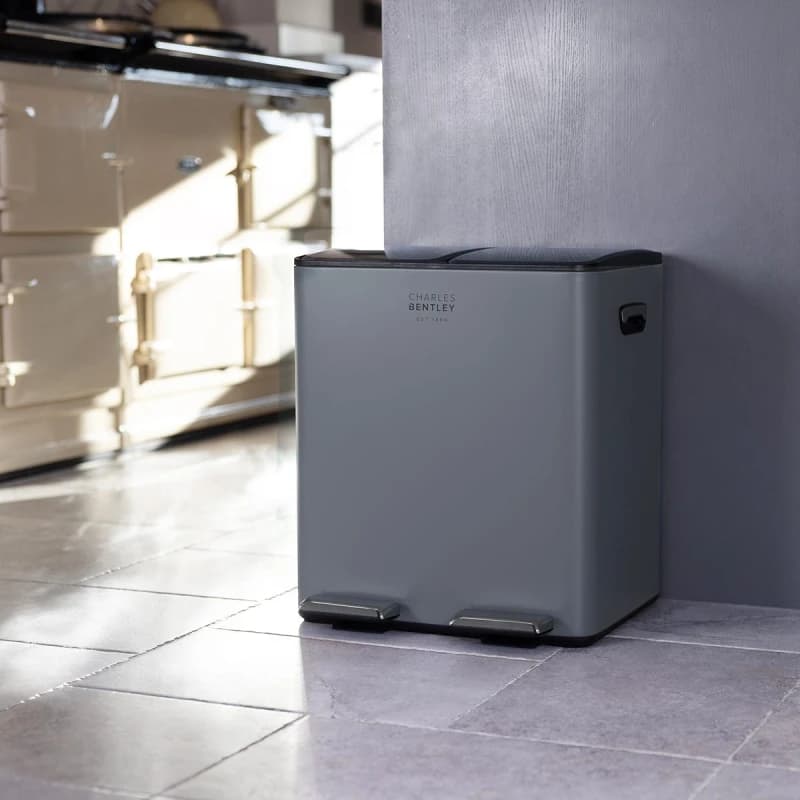 30L Double Compartment Grey Kitchen Bin