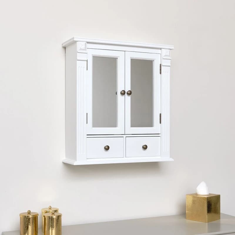 Melody Maison White Mirrored Bathroom Wall Cabinet White