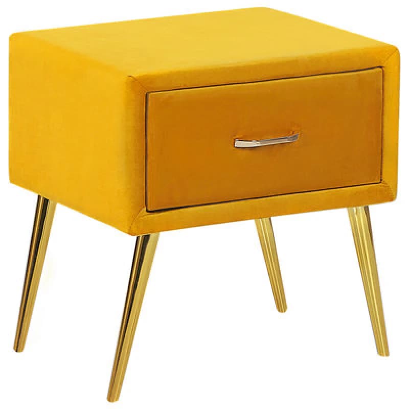 Beliani 1 Drawer Bedside Table Flayat Velvet Mustard