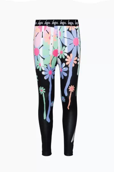 Black Daisy Drip Leggings