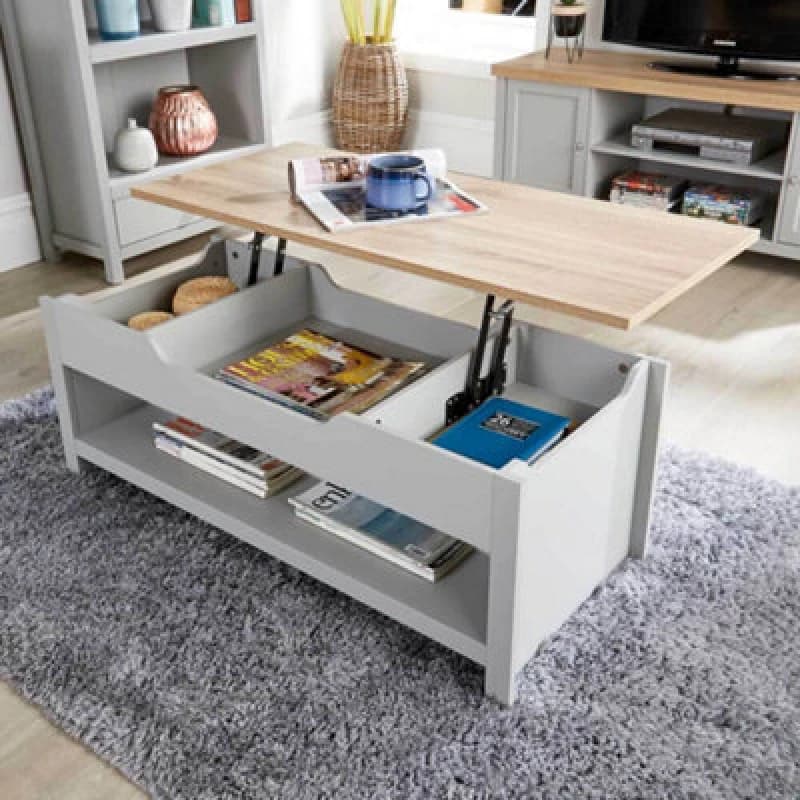 Home Source Avon Hidden Storage Lift Up Coffee Table Unit Grey