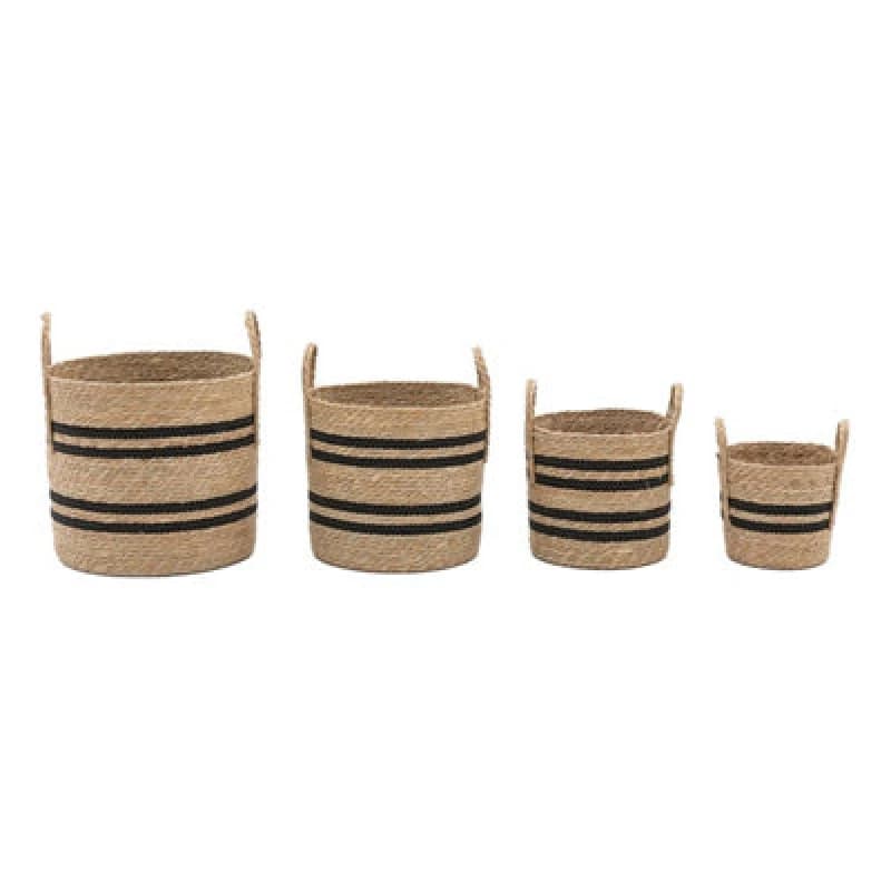 Basket Set: 4 X Storage Stripe Baskets, Hyacinth