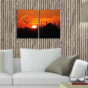 2P3040CS-141 Multicolor Decorative Canvas Wall Clock (2 Pieces)