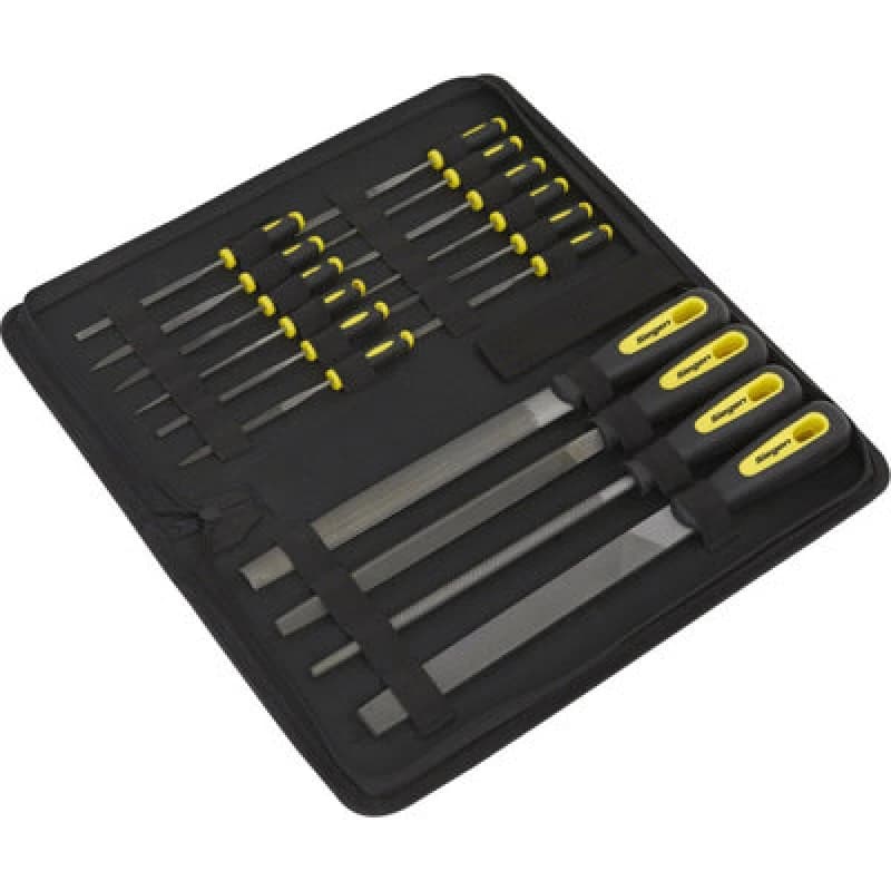 Loops 16 Piece Engineers & Needle File Set - Second Cut - Soft Grip Handles - Case Multi
