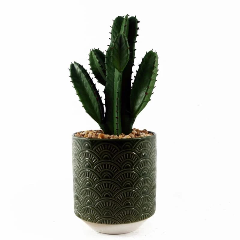 Leaf 23cm Artificial Cactus with Green Ceramic Planter Green unisex