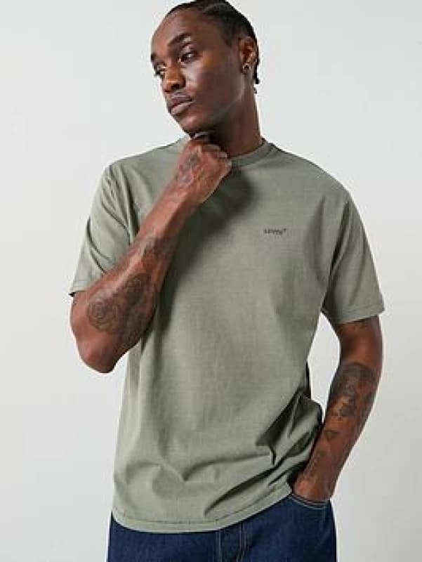 Levis Crew Neck T-Shirt with Short Sleeves Grey Green Cotton S