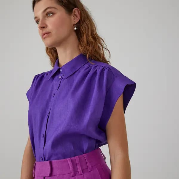 Linen Short Sleeve Blouse