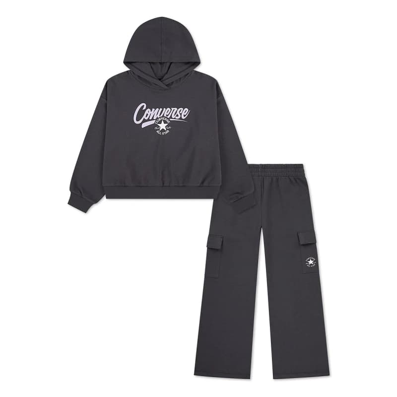 Converse Lightweight Fleece Sweatshirt and Joggers Outfit charcoal grey Fleece 8/10Y (126 to 138CM)