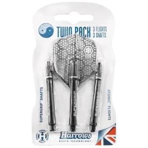 Harrows Twin Pack Dart Flight/Shafts Black/Silver
