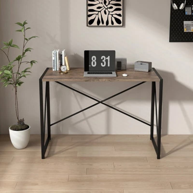 MCC Direct No Assembly Folding Computer Desk 80cm - Miami Brown