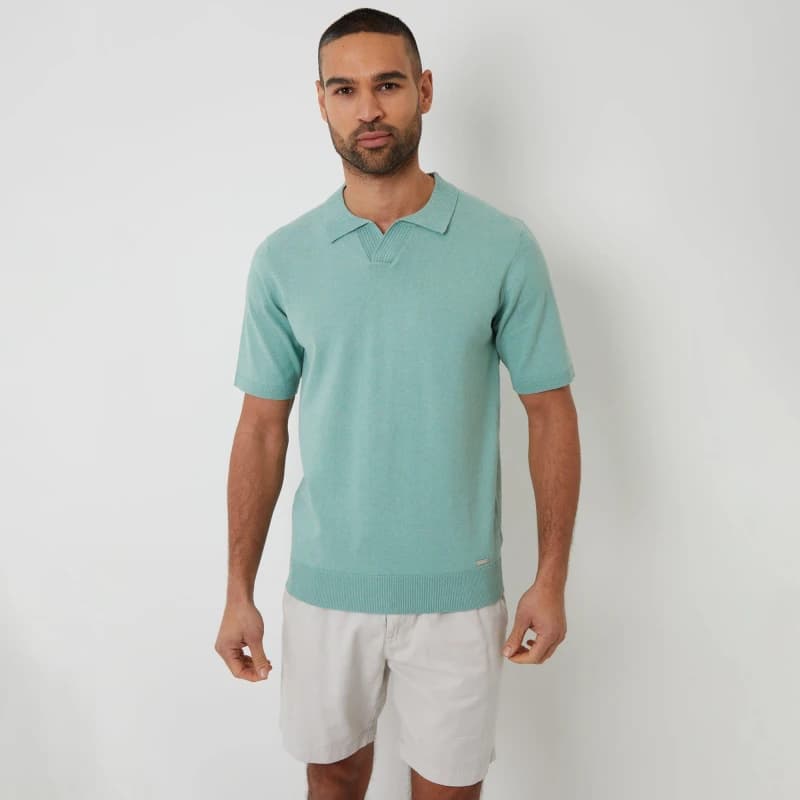 Threadbare Trophy Neck Short Sleeve Knitted Polo Pale Green