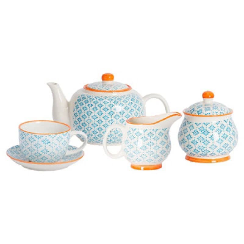 Nicola Spring 15 Piece Hand-Printed Tea Set - Blue