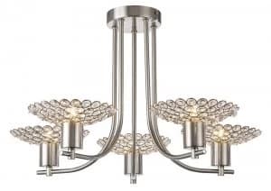 Semi Flush Ceiling 5 Light Satin Nickel, Crystal