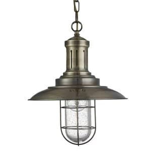 1 Light Ceiling Pendant Antique Brass, Seeded Glass, E27