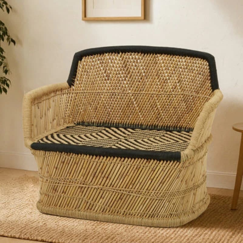 Premier Housewares Rowan Two Seater Natural Sofa Black