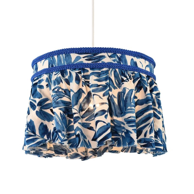 Happy Homewares Hanging Cotton Pendant Shade with Blue Print & Embroidered Trims in Midnight Midnight Unisex