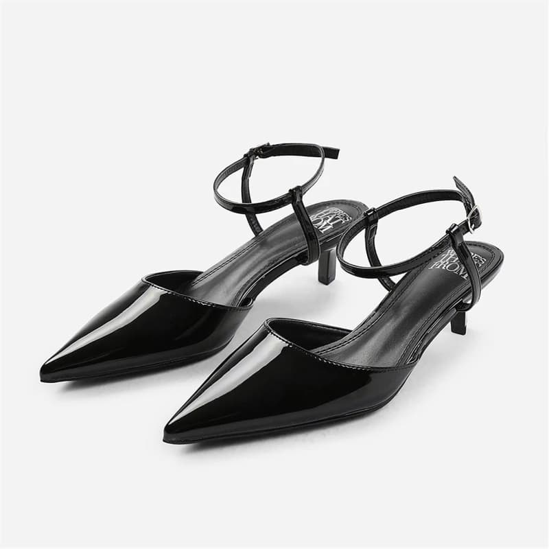 Where's That From 'Greece' Low Kitten Heels Pointed Toe Ankle Strap Black