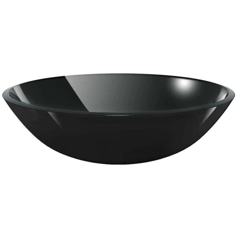 vidaXL Basin Tempered Glass 42cm Black