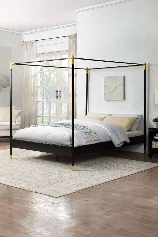 SlumberWorx Codicote Modern 4 Poster Black Metal Bed Frame Black