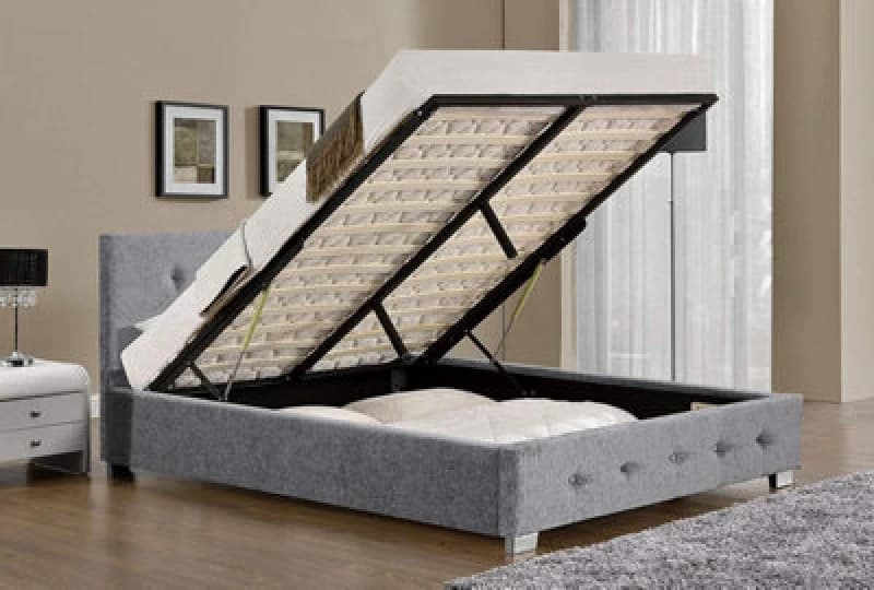 Modernique 5ft King Sized Grey Fabric Bed With Storage