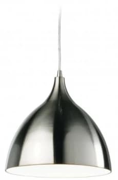 1 Light Dome Ceiling Pendant Brushed Steel, White Inside, E27