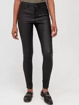 PIECES Shape-up Skinny Mid Waisted Coated Leggings - Black, Size L, Women