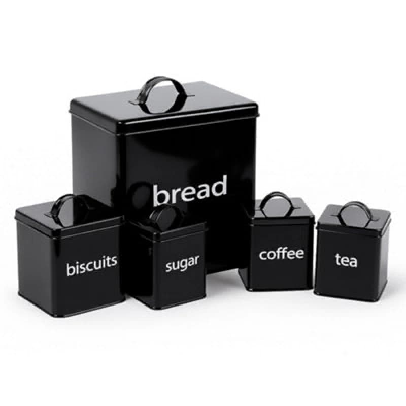 Oypla 5 Piece Metal Kitchen Canister Set Black