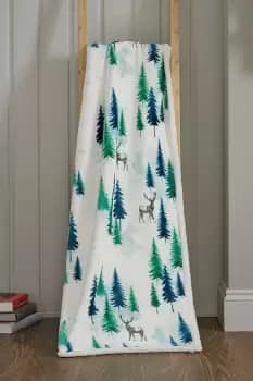 Mountain Stag Printed Flannel Sherpa Throw