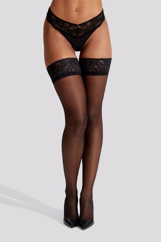 Ann Summers Lace Top Glossy Hold Ups Black