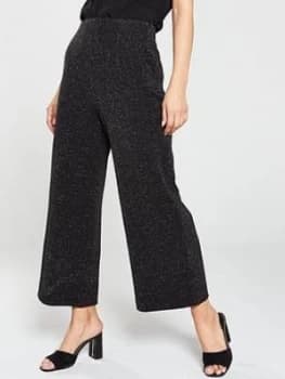 WHISTLES Metallic Wide Leg Ponte Trousers - Black, Size 10, Women