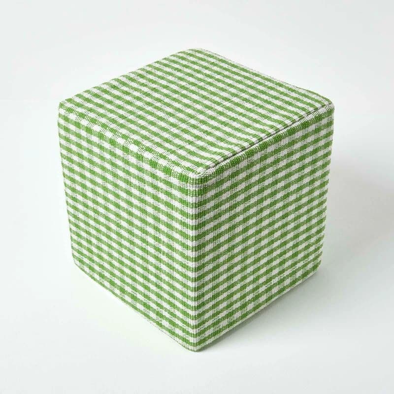 Homescapes Gingham Check Cotton Cube Pouffe Green