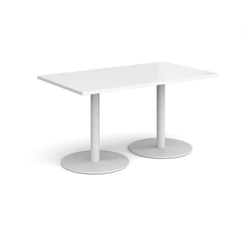 Monza Rectangular Cafe and Bistro Dining Table with Flat Round White Base - Top 1400mm x 800mm - White