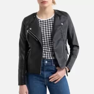 Short Faux Leather Jacket with Zip Fastening