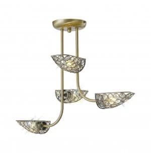 Semi Flush Ceiling 4 Light Antique Brass, Crystal