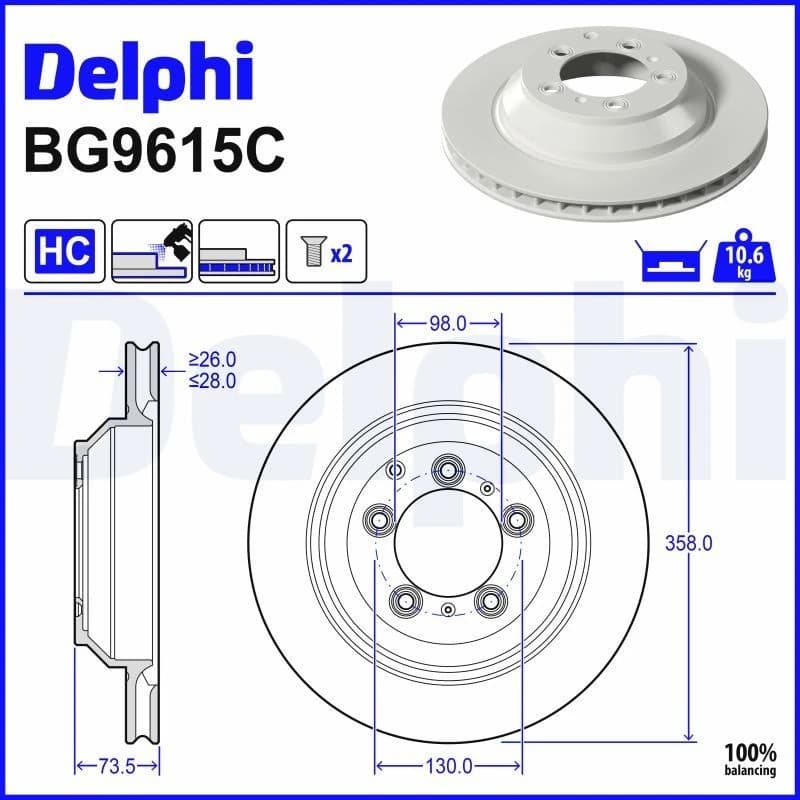 DELPHI Brake disc DELPHI BG9615C