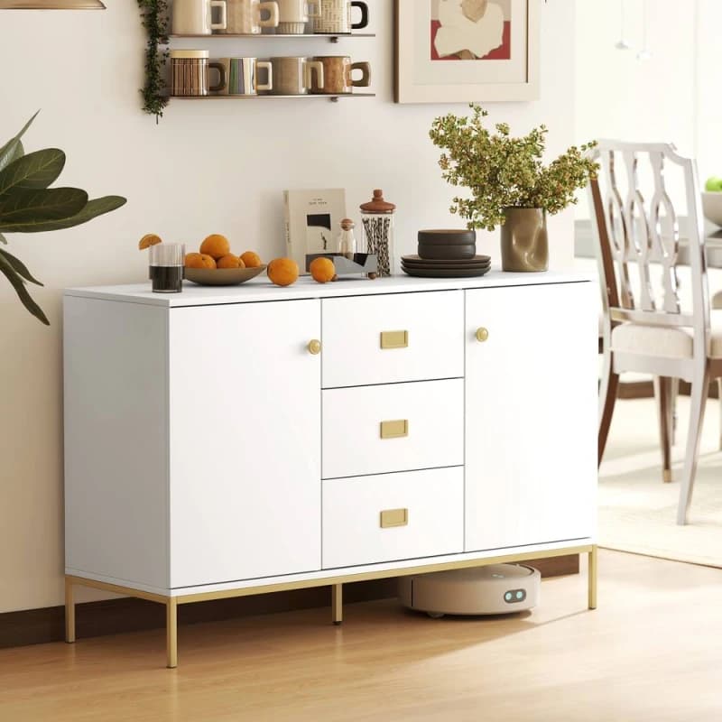 HOMCOM Modern Sideboard, Storage Cabinet, Accent Cupboard White 835-543V00WT