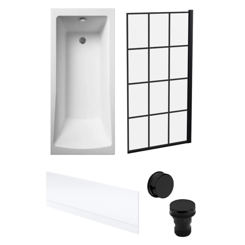 Balterley Square Bath, Framed Screen, Front Panel, Black Waste -1700x700mm Black