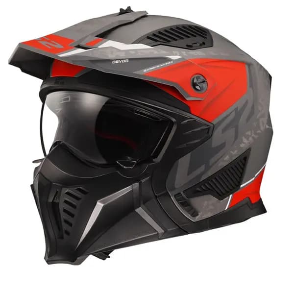LS2 OF606 Drifter Devor Matt Silver Titanium Red 06 Multi Helmet Size L