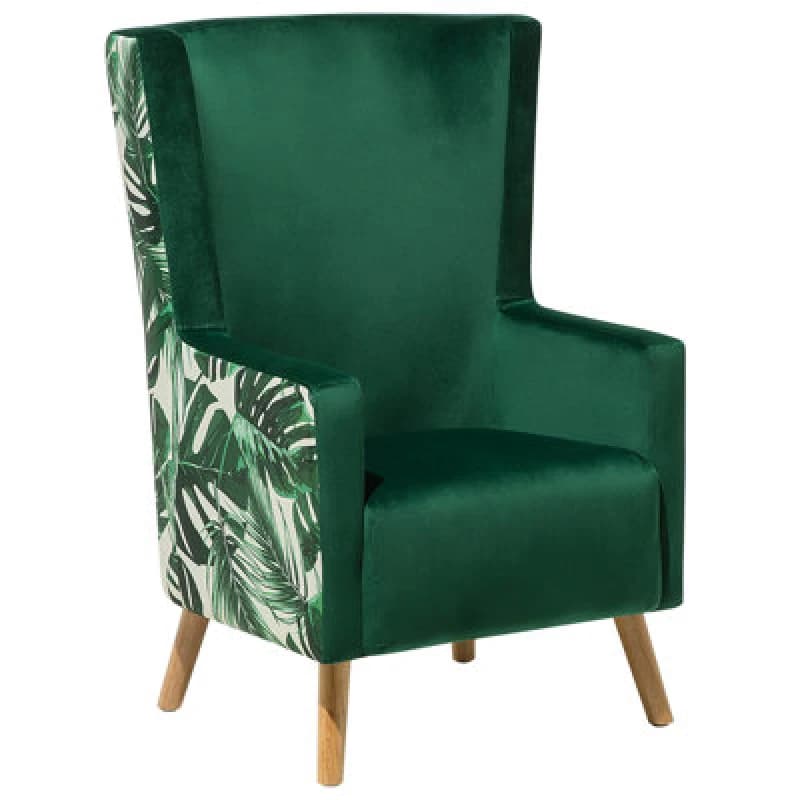 Beliani Velvet Wingback Chair Green Oneida