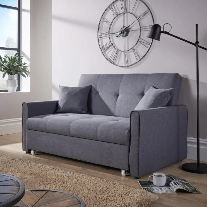 Home Source Charleston 2 Seater Linen Dark Grey Double Sofa Bed