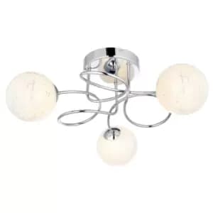 Delos 3 Light Multi Arm Glass Semi Flush Ceiling Lamp Chrome