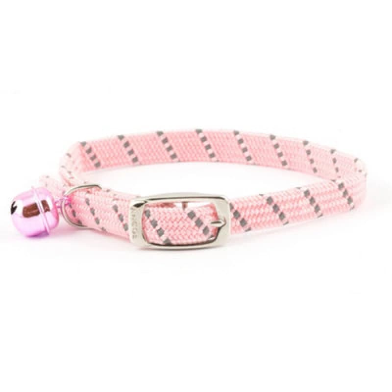 Ancol Quick Release Adjustable Reflective Elasticated Soft Weave Cat Collar Pink