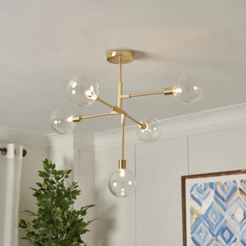 Bhs Hennock Satin Brass 5 Lamp Semi Flush Ceiling Light
