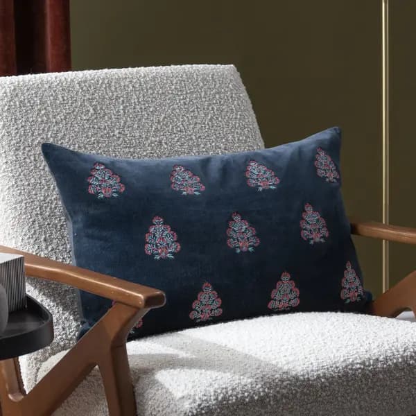 Rennes Embroidered Cushion Navy, Navy / 40 x 60cm / Polyester Filled