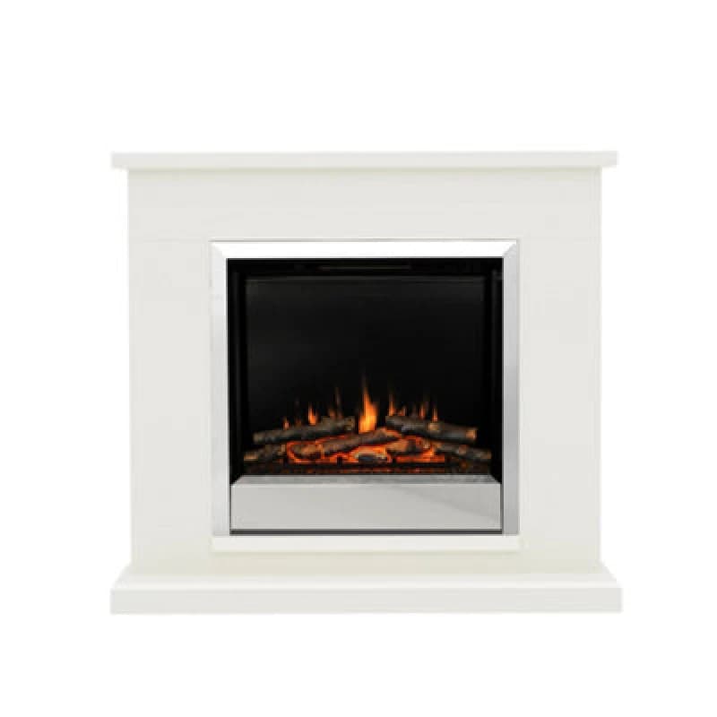 Flare 40 Elsham Soft White Timber Electric Fireplace White