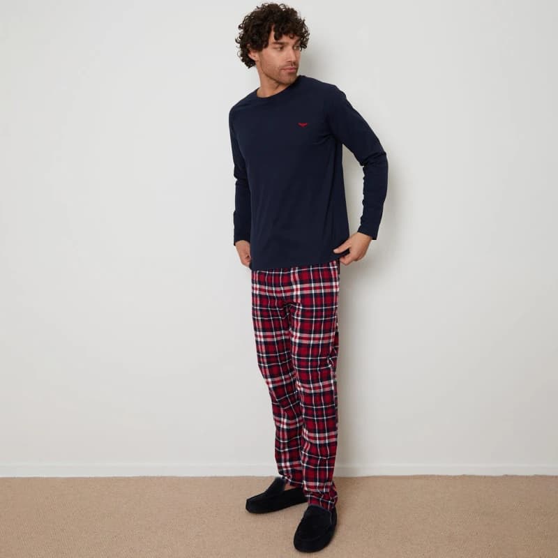 Threadbare 'Flint' Cotton Blend Check Pyjama Set Navy male