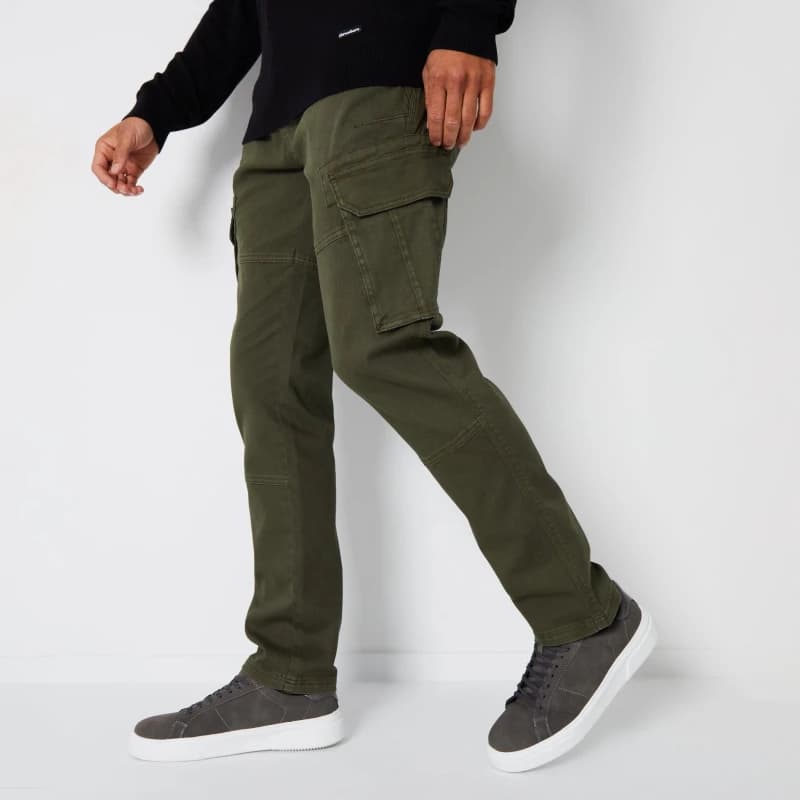 Threadbare 'Freeze' Cotton Cargo Pocket Trousers With Stretch Khaki